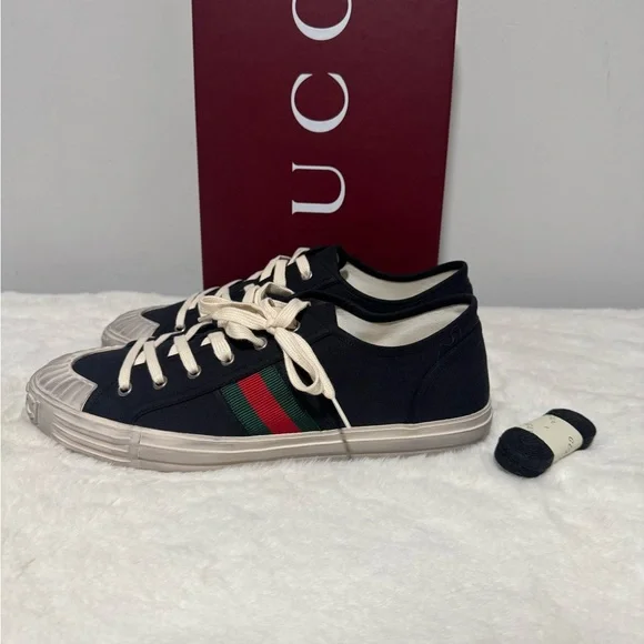 Gucci Black Canvas Sneakers with Red and Green Accents